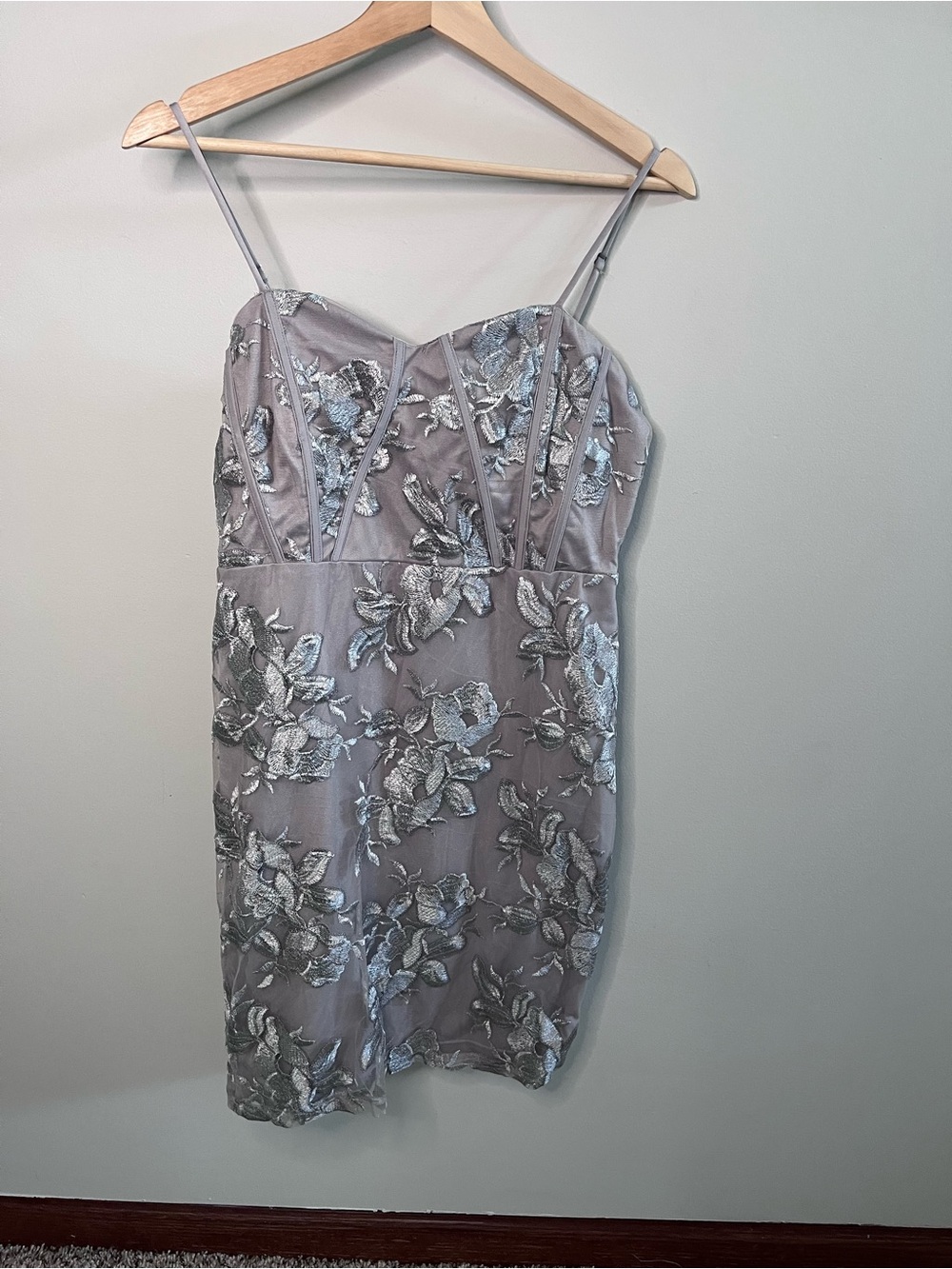 Windsor Silver Floral Embroidered Corset Mini Dress Grey Cocktail